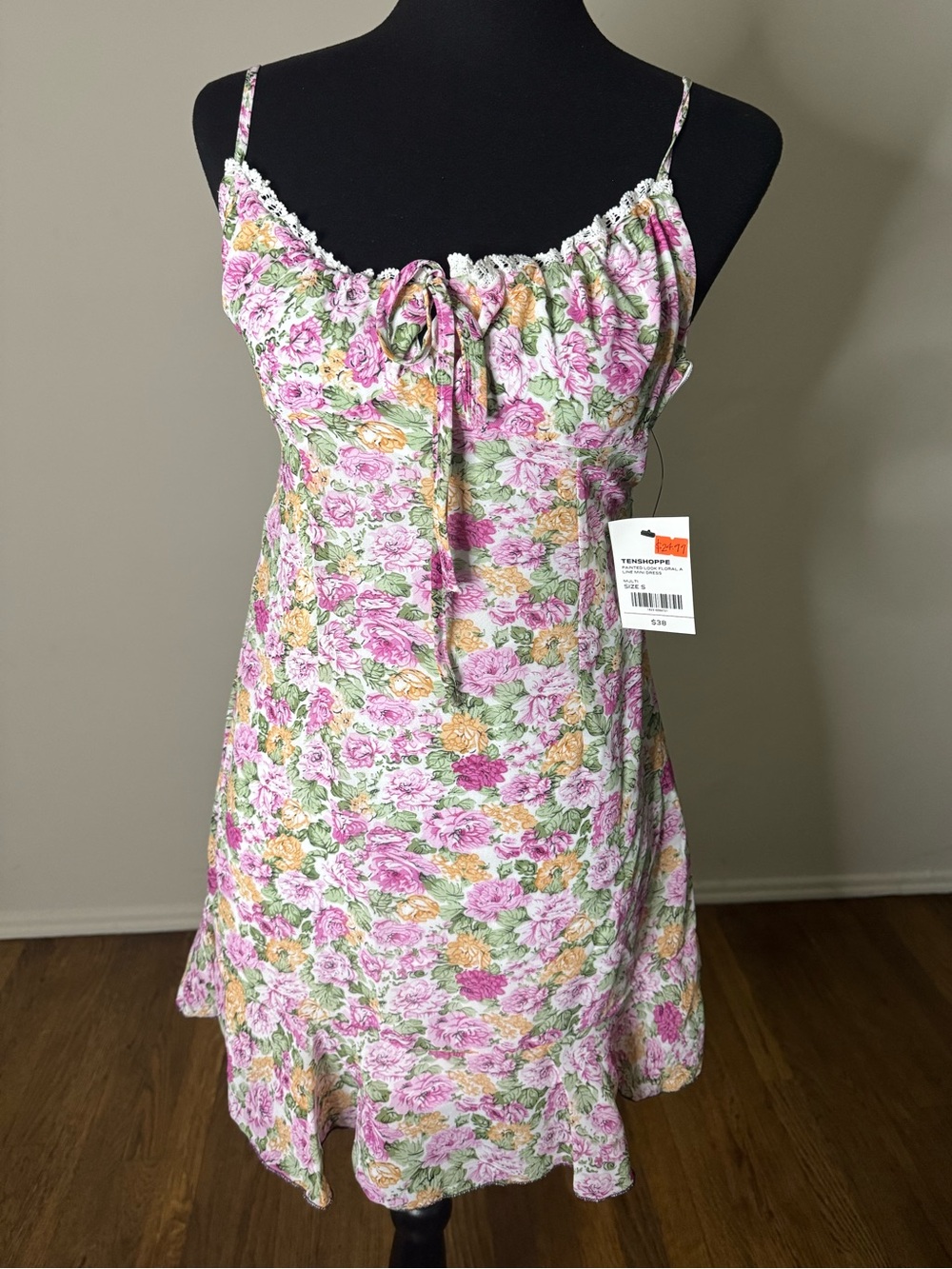 TENSHOPPE Floral Lace-Trim Cami Slip Dress